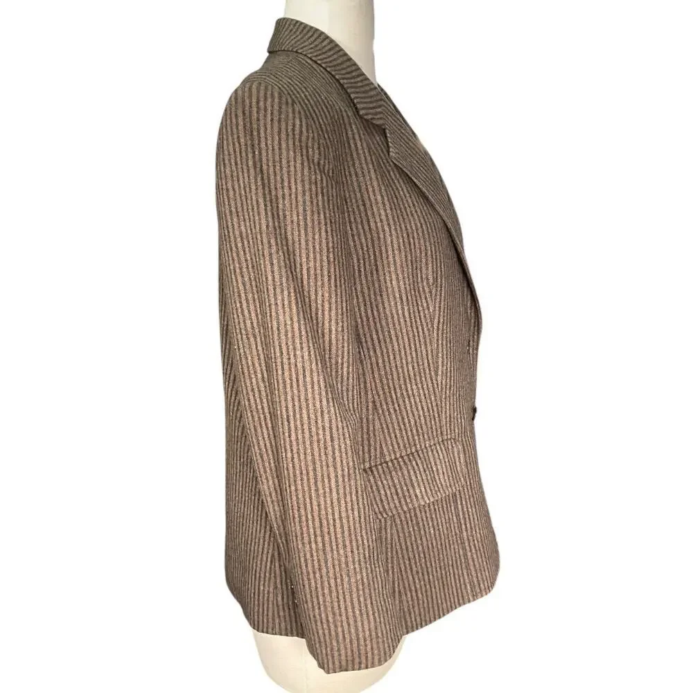Vintage Evan-Picone Women’s Wool Blazer Brown Stripe Old Money Classic Workwear